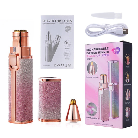 ChicFuzz 2-in-1 Electric Epilator & Eyebrow Trimmer Rose Gold